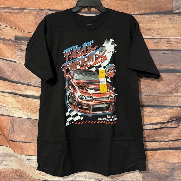 Fast & Furious T-Shirt L Black SS I Live My Life A Quarter Mile At A Time Cars - Picture 1 of 6